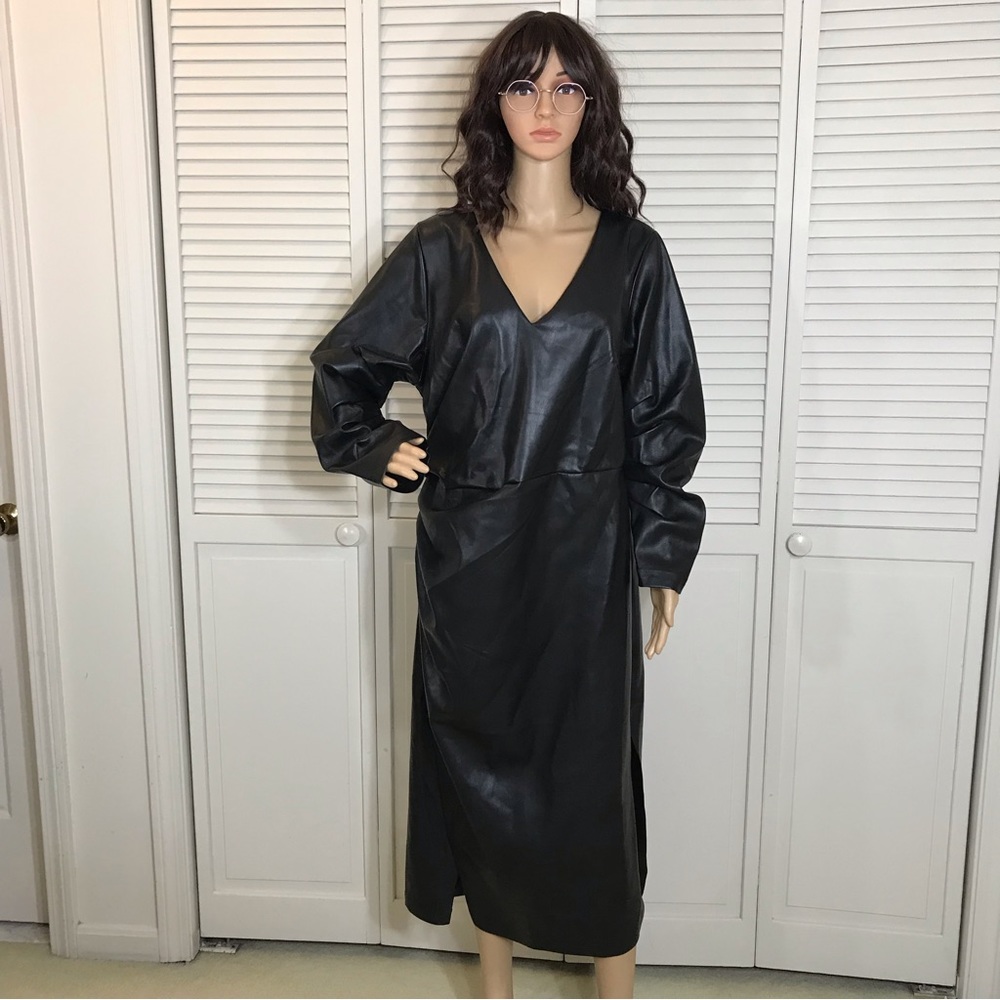 NWT Eloquii Faux Leather Dress With High Slit Size 18 - Picture 5 of 16
